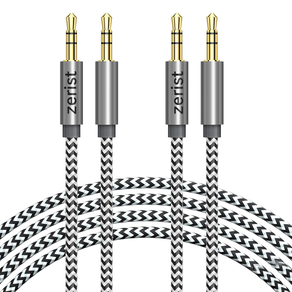 2 Pack 3.5Mm Stereo Audio Cable Extension Male to Male Nylon Braided 10Ft/3M  Tangle-Free AUX Cable for Headphones, Ipods, Iphones, Ipads, Home/Car Stereos and More (Black)