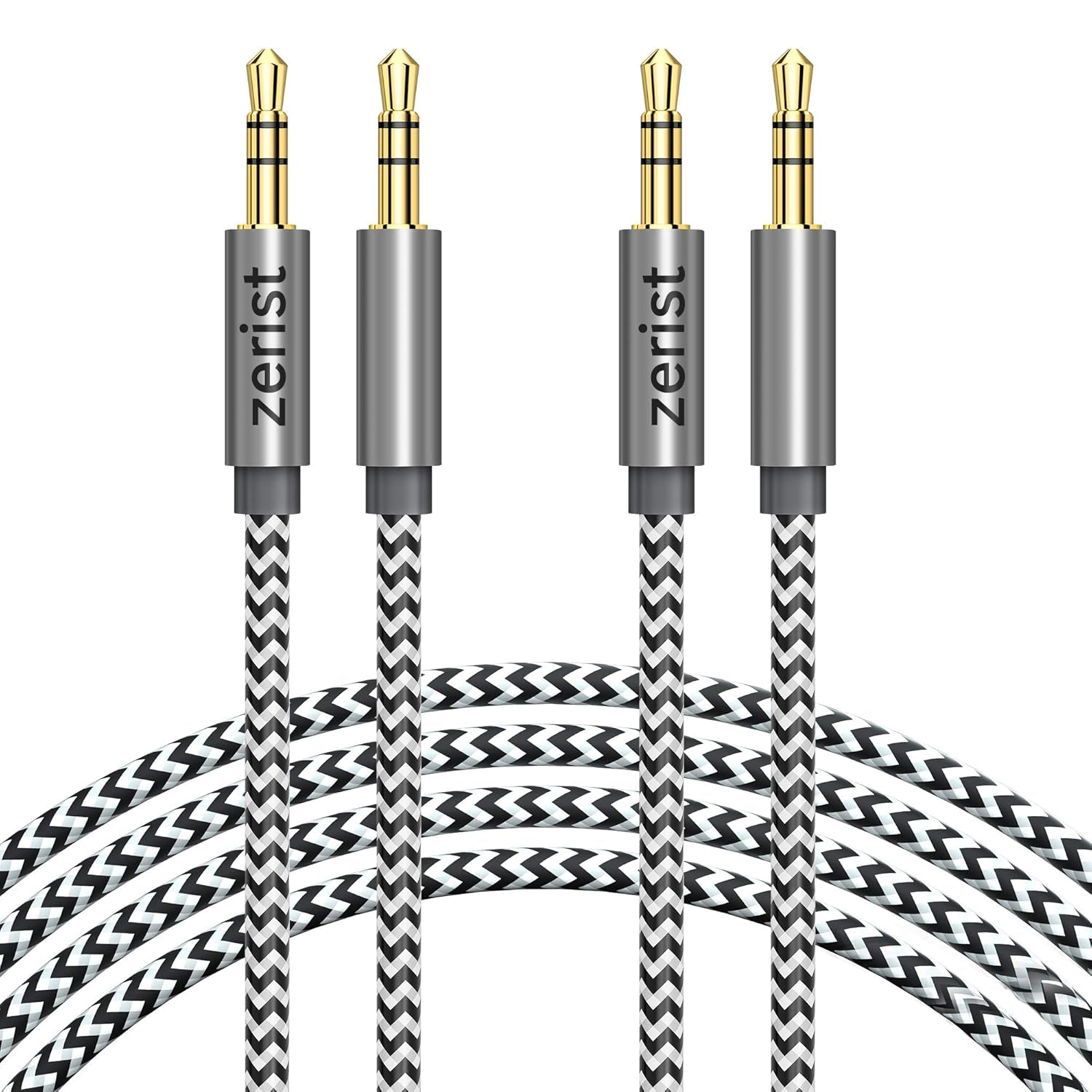 2 Pack 3.5Mm Stereo Audio Cable Extension Male to Male Nylon Braided 10Ft/3M  Tangle-Free AUX Cable for Headphones, Ipods, Iphones, Ipads, Home/Car Stereos and More (Black)
